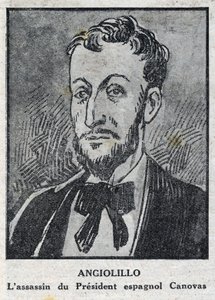 Michele Angiolillo Lombardi dit Jose Sants或Rinaldini的肖像，意大利无政府主义者（1871-1897）刺杀西班牙议会主席Antonio Canovas del Castillo（1828-1897）。载于 "L