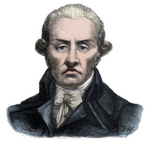 斯坦尼斯拉斯-玛丽-马亚尔（1763-1794）的肖像，法警和法国大革命的象征性人物--阿尔方斯-德-拉马丁（1790-1869）1865-1866年创作的《吉伦丁的历史》中的版画--私人收藏。 作者 匿名匿名