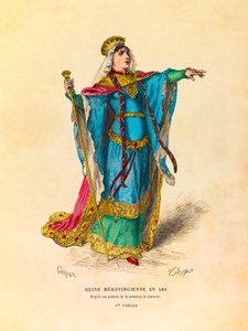 公元480年梅罗文尼亚女王的肖像，雕版画--私人收藏 作者 匿名匿名