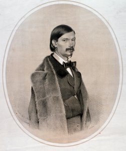 意大利指挥家、低音提琴音乐家和作曲家 Giovanni Bottesini 的肖像（绘图。1858 年） 作者 匿名匿名
