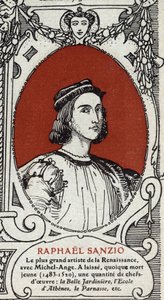意大利文艺复兴时期画家拉斐尔（Raffaello Sanzio 1483-1520）的画像。1914年的雕版画。私人收藏。 作者 匿名匿名
