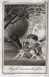波浪中的赛琪。1819年的雕版画，载于查尔斯-阿尔伯特-德穆斯特（1760-1801）的 "Lettres a Emilie sur la mythologie"。私人收藏。 作者 匿名匿名