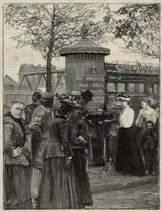 Public hygiene: inhabitants of Paris using one of the filtree water fountains installed in the 15th arrondissement. These fountains have a Chamberland Pasteur system filter. Engraving in “Le monde illustree”” of 1892. Private collection. 作者 匿名匿名