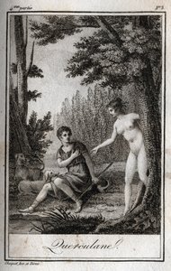 QUERCULANES，若虫，渠道保护者。 查尔斯·阿尔伯特·德穆斯捷 (1760-1801) 于 1819 年在“Lettres a Emilie sur la mythologie”中的雕刻。 私人收藏。 作者 Anonymous Anonymous