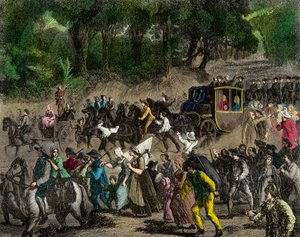 王室于 1791 年飞往瓦雷讷后返回巴黎，雕刻，私人收藏 作者 匿名匿名
