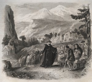 圣弗朗索瓦-德-萨勒（Saint Francois de Sales）（1567-1622），日内瓦牧民访问的前夕。1846年在《圣徒传》中的版画。私人收藏。 作者 匿名匿名