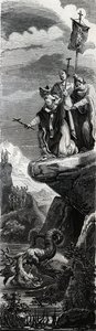 圣前线（佩里戈尔的第一位传道者）（3 世纪）在多尔多涅河中沉淀龙 - 1846 年版画“圣徒的生活””。 私人收藏。 作者 匿名匿名