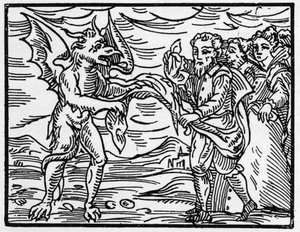 撒旦剥去了巫师的衣服--"Compendium Maleficarum"，关于巫师、他们的邪恶和他们的财团的交易，由Francesco Maria Guazzo或Guaccio或Guaccius (15?-16?)1608年私人收藏 作者 匿名匿名