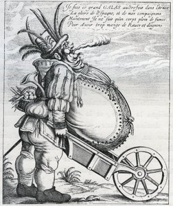 讽刺马蒂亚斯-加拉斯（Matthias Gallas，1584-1647）在三十年战争期间担任帝国军队的将军，在他于1636年退休后。17世纪的雕版画。私人收藏。 作者 匿名匿名