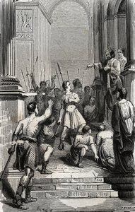 图卢兹的土星（Saint Sernin，图卢兹的第一个基督教教堂）（3 世纪）停在图卢兹的国会大厦 - 1846 年雕刻的“圣徒生活”。 私人收藏。 作者 匿名匿名