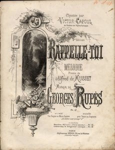 Georges Rupes根据Aldre de Musset的诗歌创作的 "remember-se "旋律的乐谱。私人收藏。 作者 匿名匿名