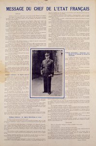Second World War and Vichy regime: message from the French head of state Philippe Petain published following the armistice signed by France in June 1940 and presenting the programme of the National Revolution, autumn 1940. Private Collection 作者 匿名匿名