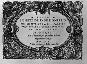 法国诗人皮埃尔-德-隆萨（1524-1585）的十四行诗第二卷，由纪尧姆-波尼配乐。巴黎 1579年 作者 匿名匿名