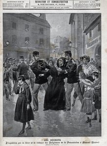 政教分离--胡蒙（Lozere）执法部门将修女赶出学校--1902年 "la-croix illustree "的封面--。 作者 匿名匿名