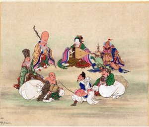 Sept Divinites du Bonheur - 匿名的七位幸运神，约 1878 年 - 纸本水彩和水墨，25x17,8 - 私人收藏 作者 匿名匿名