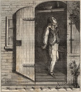 1840年在罗什福尔巴格内自杀。皮埃尔-扎科内（1817-1895年）在《从创建到现在的袋子史》（1877年）中的雕刻（Colonia Penale--刑罚殖民地）。私人收藏。 作者 匿名匿名