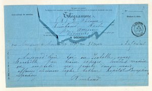 Telegram from Rimbaud to his mother, Marseille, May 22 作者 匿名匿名