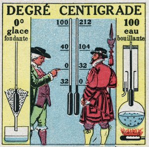 Temperature and expansion: Degre centigrade. Comparison between degres Farenheit and degres Celsius. Anonymous illustration from 1925. Private collection. 作者 匿名匿名