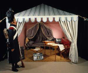 Tent of Napoleon I at the bivouac with a grenadier on foot from the Imperiale Guard rising guard. 19th century Paris, Musee de l