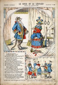 The Monkey and the Leopard. Anonymous illustration for Les Fables by Jean de LA FONTAINE (Lafontaine) (1621-1695). Imaging of Pont-a-Mousson, circa 1880. Private collection. 作者 匿名匿名