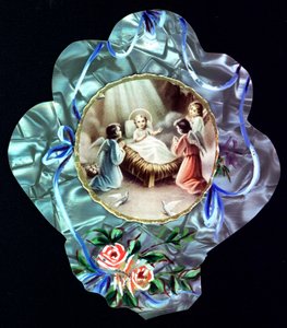 The Nativite. The child Jesus surrounds angels Pious image. Dentelee postcard. Private Collection 作者 匿名匿名