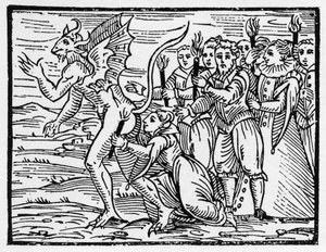 安息日仪式亲吻魔鬼的臀部--"Compendium Maleficarum"，涉及女巫、她们的不幸和她们的财团Francesco Maria Guazzo或Guaccio或Guaccius(15?-16?)1608私人收藏