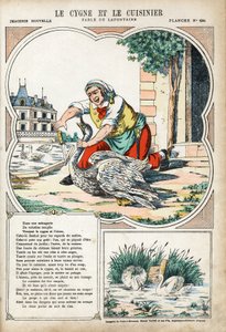 天鹅和厨师。Jean de LA FONTAINE (Lafontaine) (1621-1695)为《寓言》所作的匿名插图。庞德穆松的图像，约1880年。私人收藏。 作者 匿名匿名