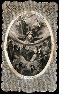 The Virgin Mary with the Holy Trinity (God, Jesus Christ and the dove of the Holy Spirit). Dentelee card. 19th century. Private Collection 作者 匿名匿名