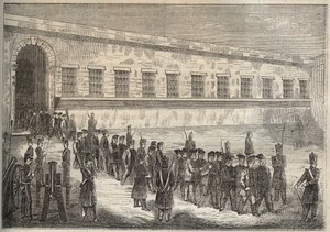 19世纪的罗什福尔的袋子。雕刻在 "Histoire des bagnes depuis leur création à nos jours"（1877年）中，作者是Pierre Zaccone（1817-1895年）（Colonia Penale-刑罚殖民地）。私人收藏。 作者 匿名匿名