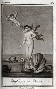 维纳斯的诞生（Birth of Venus）。1819年的版画，载于查尔斯-阿尔伯特-德穆斯特（1760-1801）的《Lettres a Emilie sur la mythologie》。私人收藏。 作者 匿名匿名