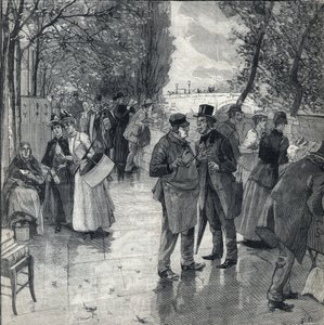 巴黎码头岸边的书本漫步。1892年10月30日在 "Le petit parisien "上的雕刻。私人收藏 作者 匿名匿名