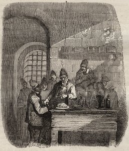 19世纪的布雷斯特监狱的食堂。皮埃尔-扎科内（Pierre Zaccone）（1817-1895年）在 "Histoire des bagnes depuis leur création to nos jours"（1877年）中的雕刻（Colonia Penale-刑罚殖民地）。私人收藏。 作者 匿名匿名