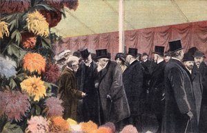 菊花党：官方菊花展。雕版画。1910年11月20日 "小巴黎人 "报纸上的一张。私人收藏。 作者 匿名匿名