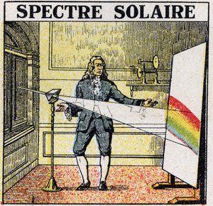 The colours: solar spectrum studied by Isaac Newton (1642-1727). Anonymous illustration from 1925. Private collection. 作者 匿名匿名