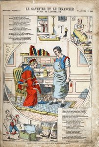 The saver and the financier. Anonymous illustration for Les Fables by Jean de LA FONTAINE (Lafontaine) (1621-1695). Imaging of Pont-a-Mousson, circa 1880. Private collection. 作者 匿名匿名