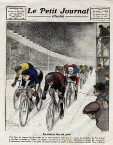 六天的比赛。Piet van Kempen（1898-1985）、Alfred Grenda、Seres和Maurice Brocco（1883-1965）在冲刺阶段。1922年4月16日《小报》上的版画。 作者 匿名匿名