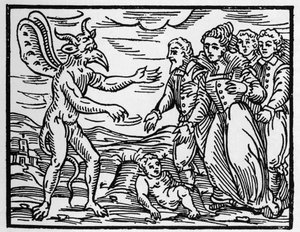 巫师向魔鬼介绍一个孩子 - "Compendium Maleficarum"，关于巫师，他们的邪恶和他们的财团，由Francesco Maria Guazzo或Guaccio或Guaccius (15?-16?)1608私人收藏 作者 匿名匿名