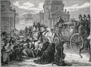 1814年5月24日，教皇庇护七世（Pio）（1742-1823）在罗马（Roma）凯旋。19世纪的雕版画。私人收藏。 作者 匿名匿名