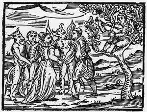 安息日的女巫在小提琴声中跳舞--"Compendium Maleficarum"，关于女巫、她们的邪恶和她们的财团的交易，由Francesco Maria Guazzo或Guaccio或Guaccius(15?-16?)1608私人收藏 作者 匿名匿名