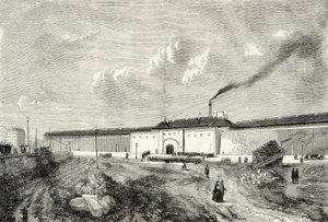 19世纪巴黎马扎斯大道狄德罗监狱的牢房景观，版画，私人收藏 作者 匿名匿名