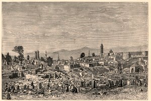 亚美尼亚（现为土耳其）的埃尔祖鲁姆（Erzeroum）市的景色。路易-尤金(Louis Eugene)-卢韦在 "Les Missions Catholiques au XIXeme Siecle "中的雕刻，私人收藏。 作者 匿名匿名