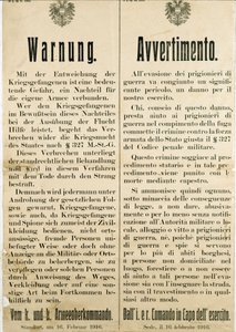 1916 年 2 月 16 日意大利战俘越狱后发出警告，要求奥地利民众不要帮助他们（雕刻 作者 匿名匿名