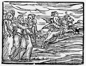 骑着山羊的女巫--"Compendium Maleficarum"，关于女巫、她们的邪恶和她们的财团，由Francesco Maria Guazzo或Guaccio或Guaccius (15?-16?) 1608年私人收藏 作者 匿名匿名