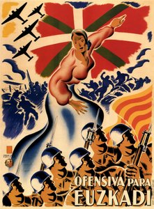 西班牙内战 - 比斯开战役（比斯开攻势）Ofensiva Para Euzkadi（巴斯克地区的攻势） - 匿名 - 1937 - 彩色石版画 - 140x100 - 私人收藏 作者 匿名匿名