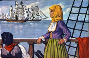 希腊独立时期的女英雄布布利纳（Bouboulina）-拉斯卡利纳（1771-1825）的海报。 作者 匿名匿名