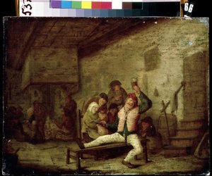 酒馆里。 安东尼·维克多林斯 (Anthonie Victorijns)（？-1655 年）的绘画。 木板上的油 作者 安东尼·维克托林斯