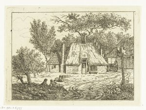 Kar staande naast boerderij met trapgevel Boerderij op de Amstelveense Weg 作者 安东尼·范登博斯