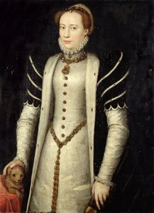 与小狗的Noblewoman的肖像，1555（橡木面板上的油）
