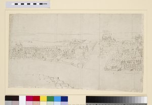 达勒姆之家到巴纳德城堡，来自“伦敦全景”，1544年（钢笔墨水和粉笔在纸上） 作者 安东尼·范·登·温加德