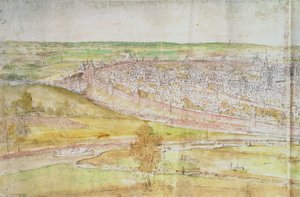 布鲁塞尔的全景，16世纪（钢笔墨水和纸上的卫生纸） 作者 安东尼·范·登·温加德